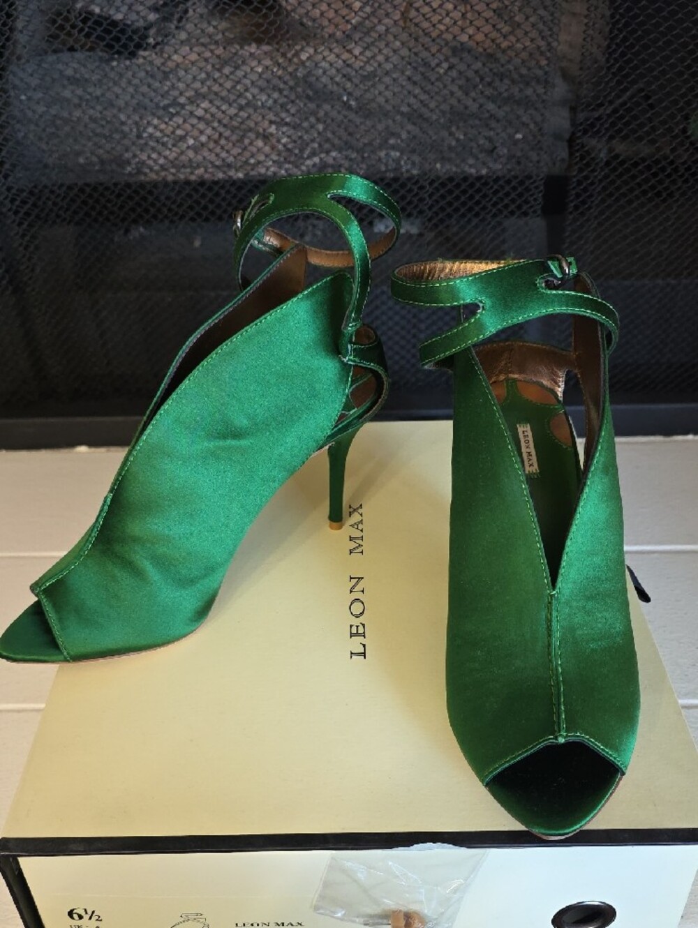 Leon Max Deep Emerald Open-Toe Ankle Strap Heels - Picture 3 of 11